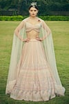 Buy_Jigar & Nikita_Pink Velvet Embroidered Bugle Beads V Neck Bridal Lehenga Set  _at_Aza_Fashions