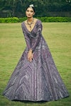 Shop_Bindani by Jigar & Nikita_Purple Silk Structured Embroidered Gown_at_Aza_Fashions