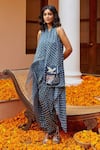 Twenty Nine_Blue Gajji Silk Tie Dye Bandhani Layered Dhoti Pant _Online_at_Aza_Fashions