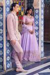 Shop_Bindani by Jigar & Nikita_Pink Linen Satin Lucknowi Jodhpuri And Pant Set_Online_at_Aza_Fashions