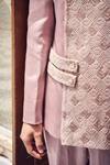 Bindani by Jigar & Nikita_Pink Linen Satin Lucknowi Jodhpuri And Pant Set_at_Aza_Fashions