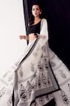 Shop_Sanjev Marwaaha_White Pure Banarasi Chanderi And Modal Satin Print & Embroidery Hand Lehenga Set _at_Aza_Fashions