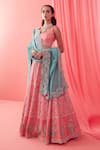 Sanjev Marwaaha_Pink Modal Satin And Mulmul Embroidery Dori Scoop Neck Lehenga Set _Online_at_Aza_Fashions