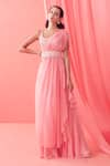 Buy_Sanjev Marwaaha_Pink Georgette Embroidery Dori Scoop Neck Pre-draped Saree With Blouse _at_Aza_Fashions