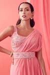 Sanjev Marwaaha_Pink Georgette Embroidery Dori Scoop Neck Pre-draped Saree With Blouse _Online_at_Aza_Fashions