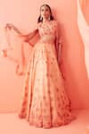 Buy_Sanjev Marwaaha_Peach Modal Embroidery 3d Applique Round Lehenga Set _at_Aza_Fashions