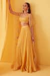 Sanjev Marwaaha_Yellow Organza Embroidery Dori Round Jacket Lehenga Set _Online_at_Aza_Fashions