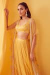 Buy_Sanjev Marwaaha_Yellow Organza Embroidery Dori Round Jacket Lehenga Set _Online_at_Aza_Fashions