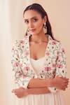 Sanjev Marwaaha_White Modal Embroidery 3d Applique Sweetheart Neck Floral Jacket And Palazzo Set _Online_at_Aza_Fashions