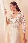 Buy_Sanjev Marwaaha_White Modal Embroidery 3d Applique Sweetheart Neck Floral Jacket And Palazzo Set _Online_at_Aza_Fashions