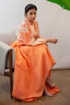 Buy_Labbada_Orange Chanderi Silk Band Collar Embroidered Top_Online_at_Aza_Fashions