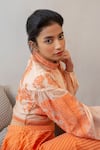 Shop_Labbada_Orange Chanderi Silk Band Collar Embroidered Top_Online_at_Aza_Fashions