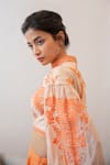 Labbada_Orange Chanderi Silk Band Collar Embroidered Top_at_Aza_Fashions