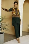 Buy_Kalista_Green Viscose Crepe Shirt Collar Alayah Tunic And Pant Set _at_Aza_Fashions