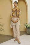 Buy_Kalista_Beige Viscose Crepe Shirt Collar Alayah Tunic And Pant Set _at_Aza_Fashions