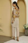 Shop_Kalista_Beige Viscose Crepe Shirt Collar Alayah Tunic And Pant Set _at_Aza_Fashions