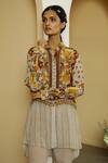 Kalista_Beige Viscose Crepe Shirt Collar Alayah Tunic And Pant Set _Online_at_Aza_Fashions