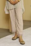 Shop_Kalista_Beige Viscose Crepe Shirt Collar Alayah Tunic And Pant Set _Online_at_Aza_Fashions