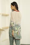 Shop_Kalista_Beige Viscose Crepe Embroidery Mandarin Collar Dahlia Tunic And Tulip Pant Set _at_Aza_Fashions