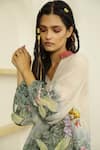 Shop_Kalista_Beige Viscose Crepe Embroidery Mandarin Collar Dahlia Tunic And Tulip Pant Set _Online_at_Aza_Fashions
