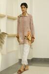 Buy_Kalista_Peach Viscose Crepe Embroidery Shirt Collar Saina Tunic And Pant Set _at_Aza_Fashions