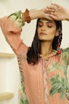 Shop_Kalista_Peach Viscose Crepe Embroidery Spread Collar Saira Tunic And Pant Set _Online_at_Aza_Fashions