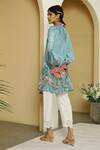 Shop_Kalista_Blue Viscose Crepe Embroidery Mandarin Collar Norah Tunic And Pant Set _at_Aza_Fashions