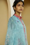 Buy_Kalista_Blue Viscose Crepe Embroidery Mandarin Collar Norah Tunic And Pant Set _Online_at_Aza_Fashions