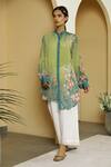 Buy_Kalista_Green Viscose Crepe Embroidery Mandarin Collar Norah Tunic And Pant Set _at_Aza_Fashions