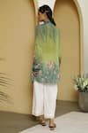 Shop_Kalista_Green Viscose Crepe Embroidery Mandarin Collar Norah Tunic And Pant Set _at_Aza_Fashions