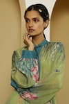 Kalista_Green Viscose Crepe Embroidery Mandarin Collar Norah Tunic And Pant Set _Online_at_Aza_Fashions