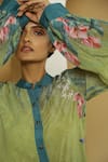 Buy_Kalista_Green Viscose Crepe Embroidery Mandarin Collar Norah Tunic And Pant Set _Online_at_Aza_Fashions