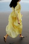 Buy_Little Things Studio_Yellow Silk Satin Organza Embroidery Round Dress _Online_at_Aza_Fashions