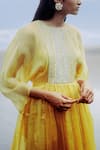 Shop_Little Things Studio_Yellow Silk Satin Organza Embroidery Round Dress _Online_at_Aza_Fashions