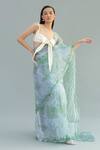 Buy_Little Things Studio_Blue Organza Printed Saree_Online_at_Aza_Fashions