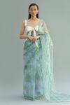 Buy_Little Things Studio_Blue Organza Printed Saree_at_Aza_Fashions