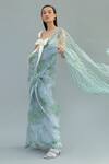 Shop_Little Things Studio_Blue Organza Printed Saree_Online_at_Aza_Fashions