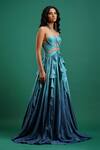 Nidhi Yasha_Blue Viscose Embroidery Halter Ombre Gown  _Online_at_Aza_Fashions