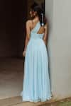 Shop_Pinup By Astha_Blue Flat Chiffon Plain One Shoulder Luna Pleated Gown _at_Aza_Fashions