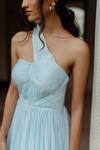 Buy_Pinup By Astha_Blue Flat Chiffon Plain One Shoulder Luna Pleated Gown _Online_at_Aza_Fashions