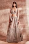 Buy_Studio Iris India_Beige Organza Sweetheart Neck Bridal Lehenga Set _at_Aza_Fashions