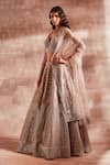 Studio Iris India_Beige Organza Sweetheart Neck Bridal Lehenga Set _Online_at_Aza_Fashions