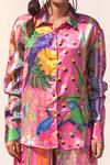 The Boozy Button_Multi Color Satin Silk Digital Print Spread Collar Shirt And Flared Pant Set_at_Aza_Fashions