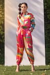 Buy_The Boozy Button_Multi Color Satin Silk Digital Spread Shirt And Jogger Set  _at_Aza_Fashions