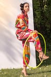 The Boozy Button_Multi Color Satin Silk Digital Spread Shirt And Jogger Set  _Online_at_Aza_Fashions