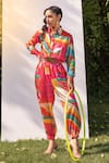 Buy_The Boozy Button_Multi Color Satin Silk Digital Spread Shirt And Jogger Set  _Online_at_Aza_Fashions