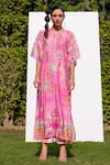 Buy_The Boozy Button_Multi Color Cotton Silk Digital Kaftan Kurta And Palazzo Set  _at_Aza_Fashions