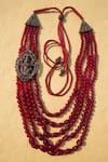 Buy_Cosa Nostraa_Red Glass Beads The Ganesha Carved Motif Mala _at_Aza_Fashions