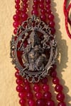 Shop_Cosa Nostraa_Red Glass Beads The Ganesha Carved Motif Mala _at_Aza_Fashions