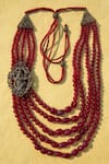 Shop_Cosa Nostraa_Red Glass Beads The Ganesha Carved Motif Mala _at_Aza_Fashions